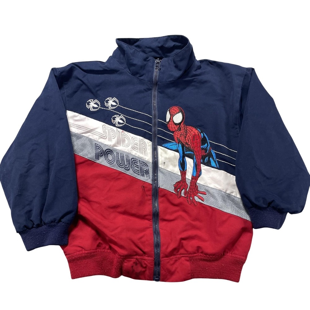 Spider-Man Jacket Kids 4T Blue Red Colorblock Windbreaker Full Zip Marvel Logo